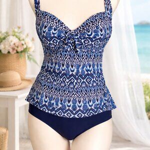 Kona Sol Blue Ikat Print Tankini Top Size Large